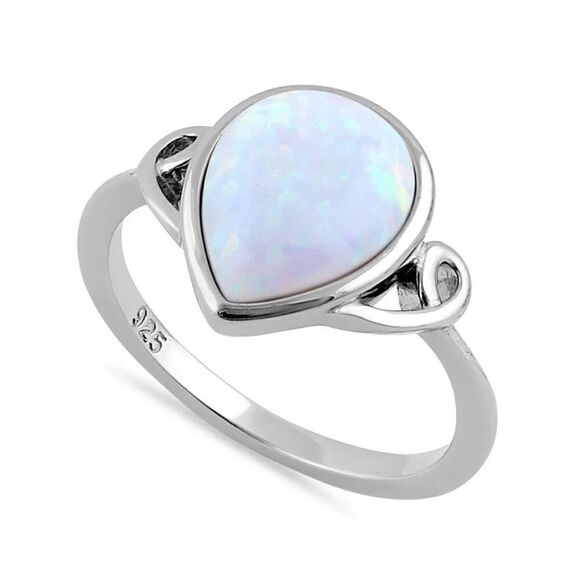 Sterling Silver Curved White Opal Pear Ring New - Picture 1 of 4